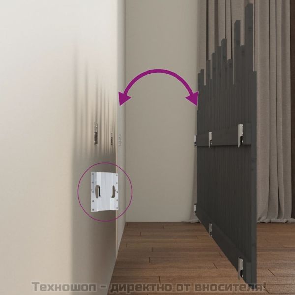 Стенна табла за спалня, сива, 204x3x80 см, борово дърво масив