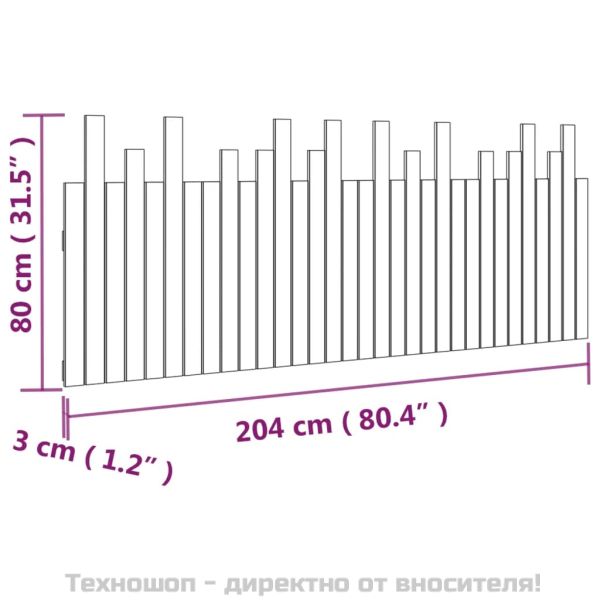Стенна табла за спалня, сива, 204x3x80 см, борово дърво масив
