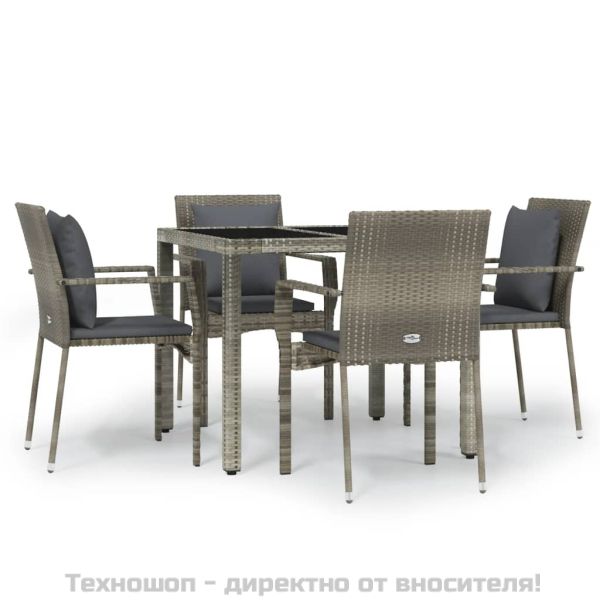 Градински трапезен комплект 5 части с възглавници сив полиратан