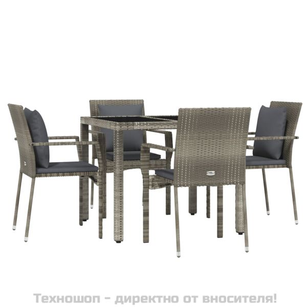 Градински трапезен комплект 5 части с възглавници сив полиратан