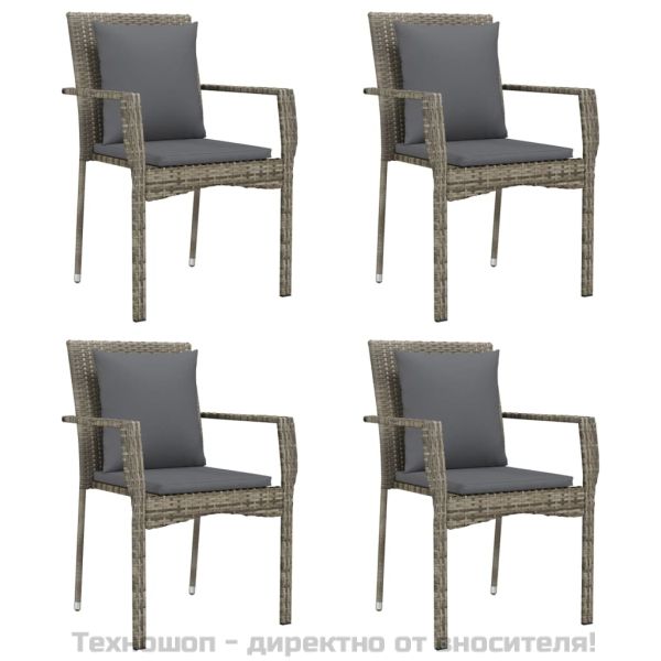 Градински трапезен комплект 5 части с възглавници сив полиратан