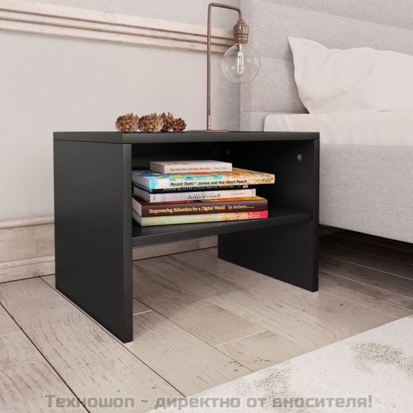 Нощни шкафчета, 2 бр, черни, 40x30x30 см, инженерно дърво