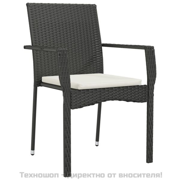 Градински столове с възглавници, 2 бр, полиратан, черни