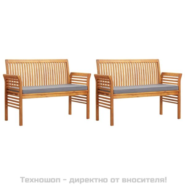 Градински трапезен комплект 3 части с възглавници акация масив