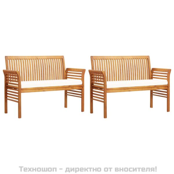 Градински трапезен комплект 3 части с възглавници акация масив