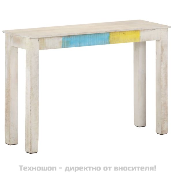 Конзолна маса, бяла, 115x35x77 cм, грубо мангово дърво