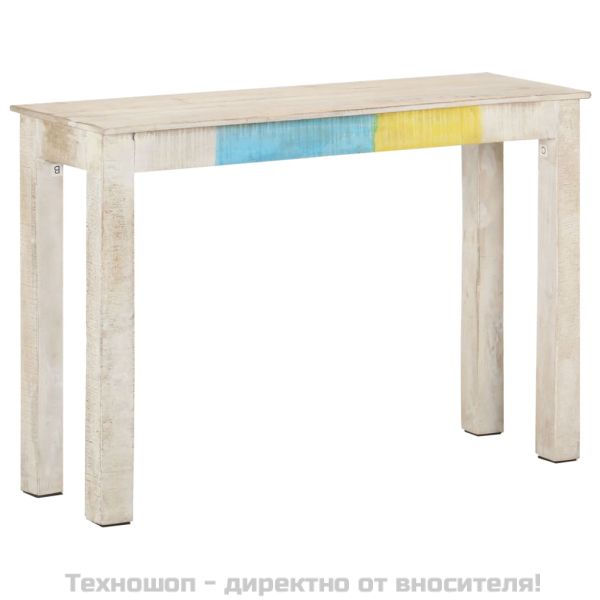 Конзолна маса, бяла, 115x35x77 cм, грубо мангово дърво