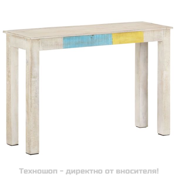 Конзолна маса, бяла, 115x35x77 cм, грубо мангово дърво