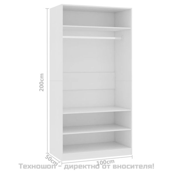 Гардероб, бял, 100x50x200 см, инженерно дърво