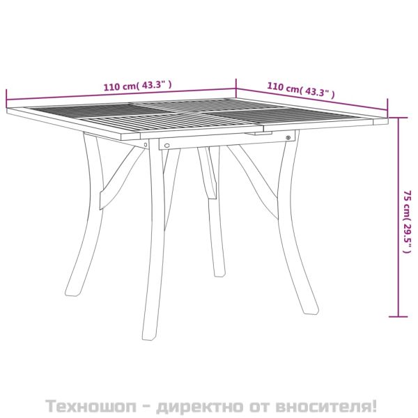 Градинска маса, 110x110x75 см, акация масив