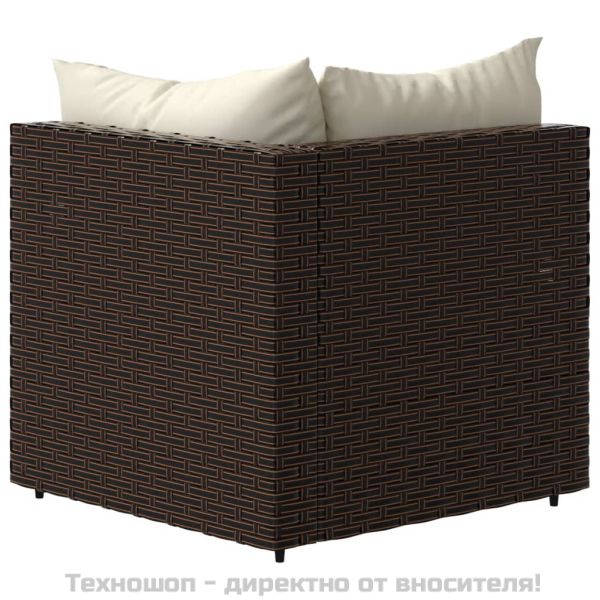 Градински ъглов диван с възглавници, кафяв, полиратан
