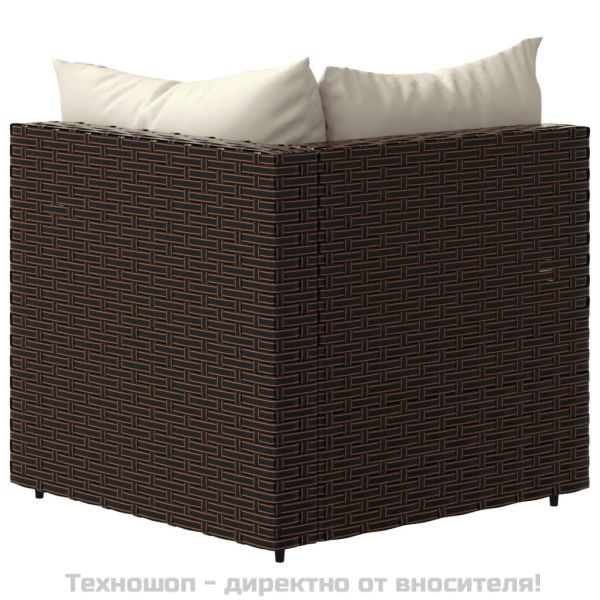 Градински ъглови дивани с възглавници, 2 бр, кафяви, полиратан
