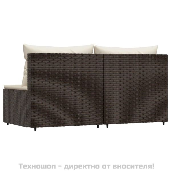 Градински средни дивани с възглавници, 2 бр, кафяви, полиратан