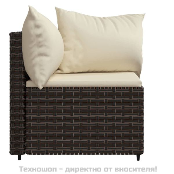 Градински ъглови дивани с възглавници, 2 бр, кафяви, полиратан