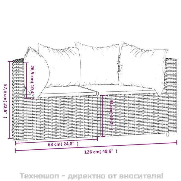 Градински ъглови дивани с възглавници, 2 бр, кафяви, полиратан