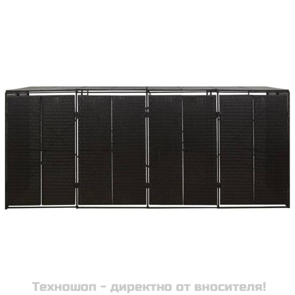 Четворен навес за кофи за боклук черен 274x80x117 см полиратан