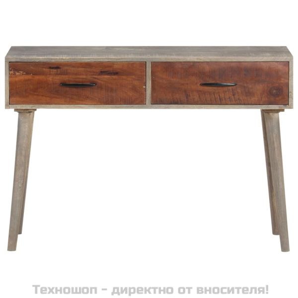 Конзолна маса, сива, 110x35x75 cм, грубо мангово дърво масив