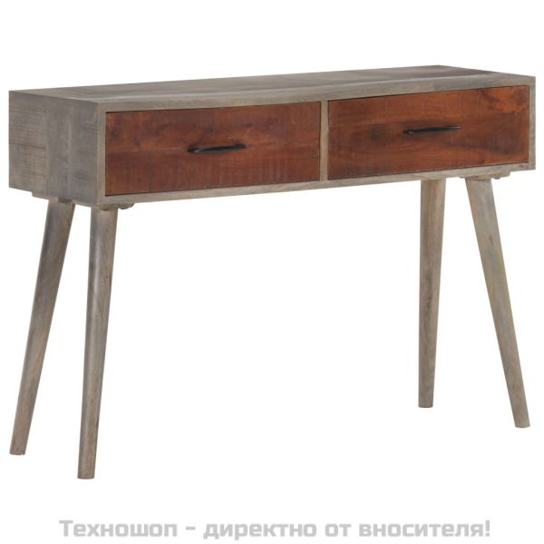 Конзолна маса, сива, 110x35x75 cм, грубо мангово дърво масив