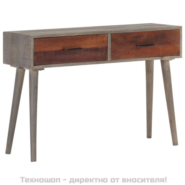 Конзолна маса, сива, 110x35x75 cм, грубо мангово дърво масив