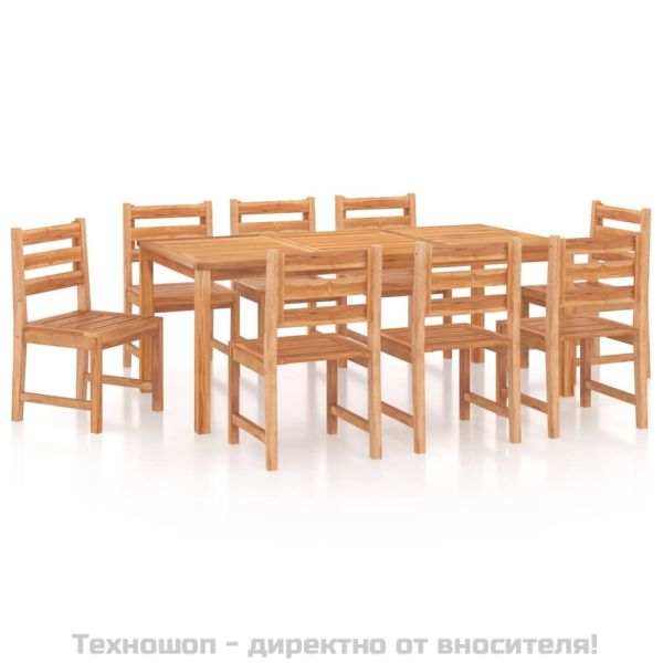 Градински трапезен комплект, 9 части, тиково дърво масив