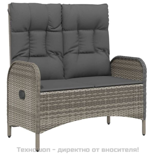 Накланяща градинска пейка с възглавници, 107 см, сив полиратан