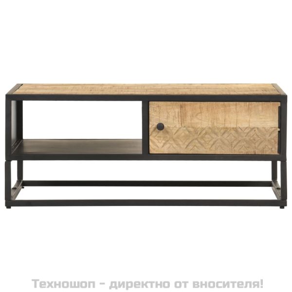 Кафе маса с резбована врата, 90x55x36 см, грубо мангово дърво