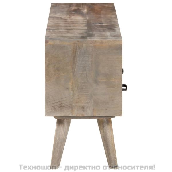 ТВ шкаф, сив, 130x35x51 см, грубо мангово дърво