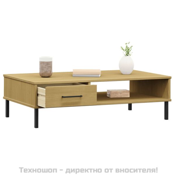 Кафе маса с метални крака кафява бор масив OSLO