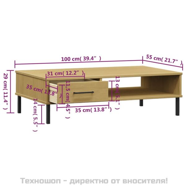 Кафе маса с метални крака кафява бор масив OSLO