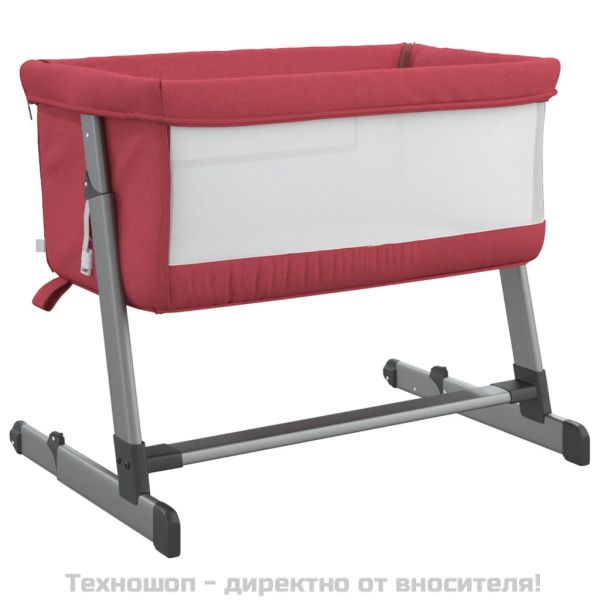 Бебешко легло с матрак, червено, ленен плат