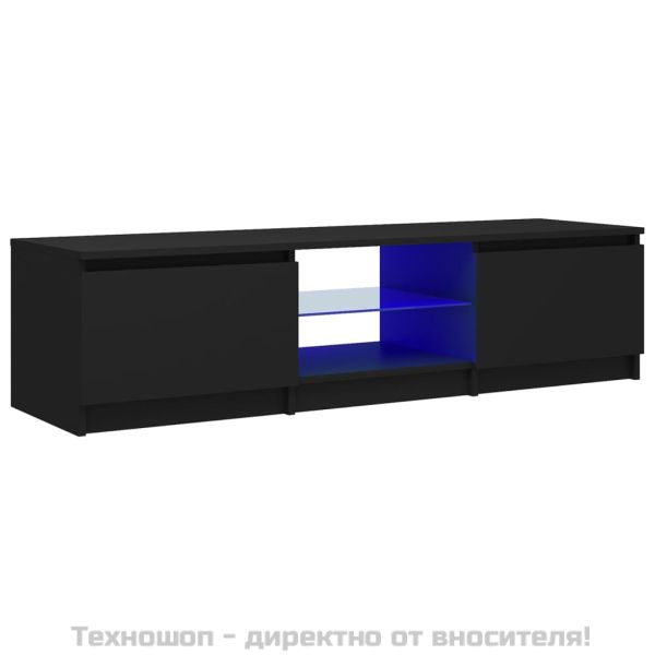 ТВ шкаф с LED осветление, черен, 140x40x36 см
