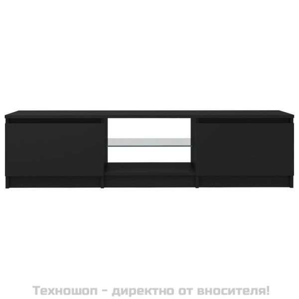 ТВ шкаф с LED осветление, черен, 140x40x36 см