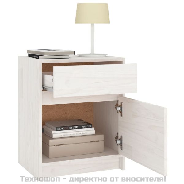 Нощни шкафчета, 2 бр, бели, 40x31x50 см, бор масив