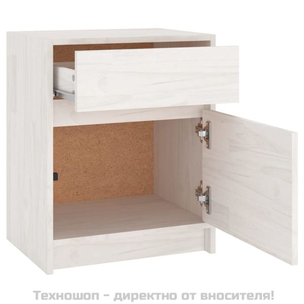 Нощни шкафчета, 2 бр, бели, 40x31x50 см, бор масив