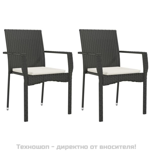 Градински столове с възглавници, 2 бр, полиратан, черни