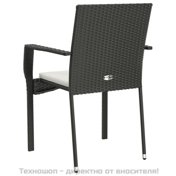 Градински столове с възглавници, 2 бр, полиратан, черни