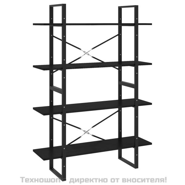 4-етажна библиотека, черна, 100x30x140 см, борово дърво масив