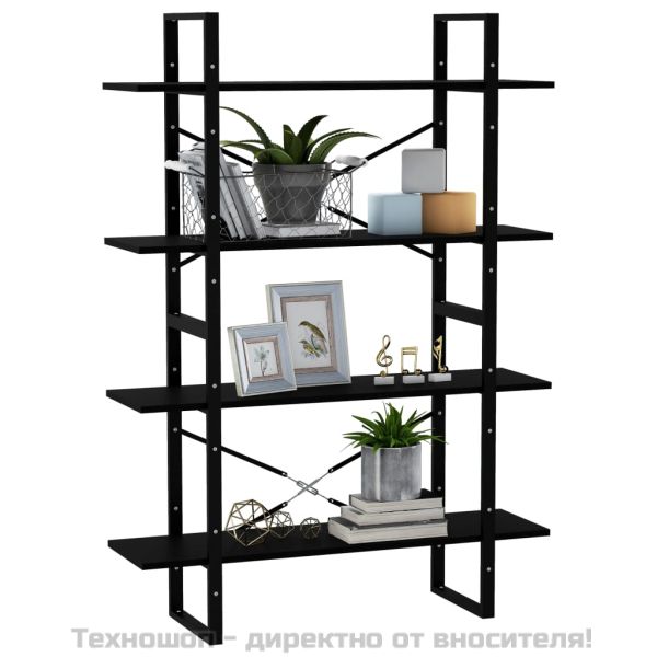 4-етажна библиотека, черна, 100x30x140 см, борово дърво масив