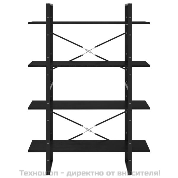 4-етажна библиотека, черна, 100x30x140 см, борово дърво масив