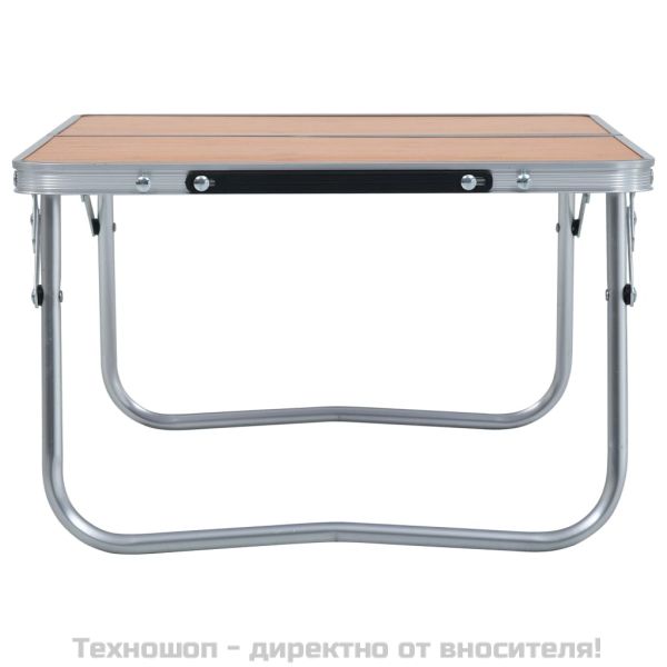 Сгъваема къмпинг маса, кафява, алуминий, 60x40 см