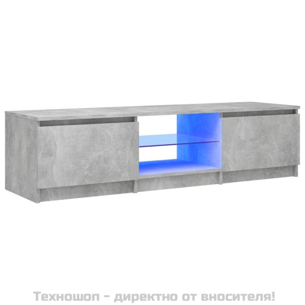 ТВ шкаф с LED осветление, бетонно сив, 140x40x36 см