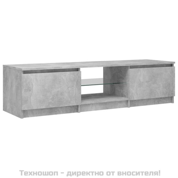 ТВ шкаф с LED осветление, бетонно сив, 140x40x36 см