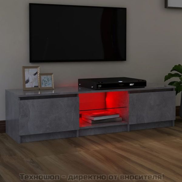 ТВ шкаф с LED осветление, бетонно сив, 140x40x36 см