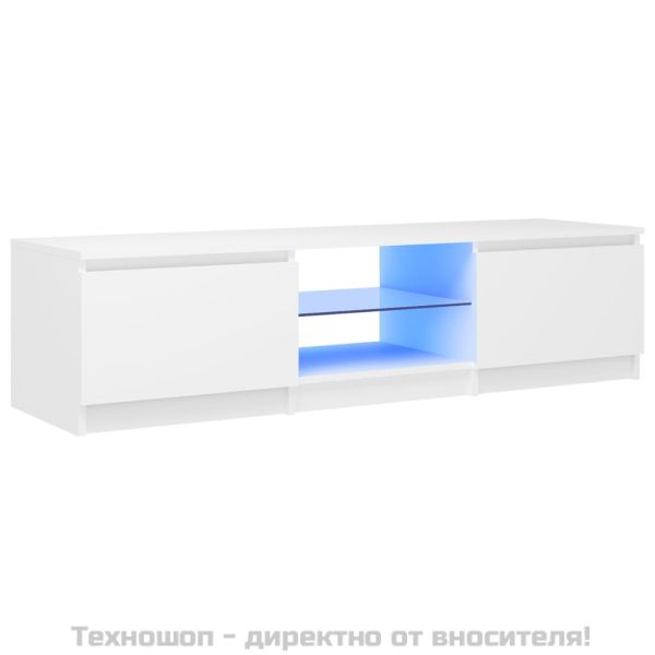 ТВ шкаф с LED осветление, бял, 140x40x36 см