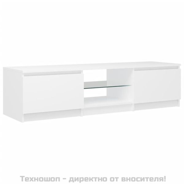 ТВ шкаф с LED осветление, бял, 140x40x36 см