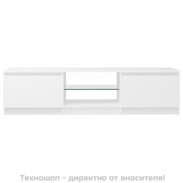 ТВ шкаф с LED осветление, бял, 140x40x36 см