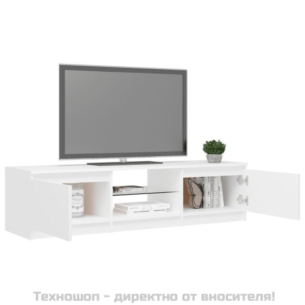 ТВ шкаф с LED осветление, бял, 140x40x36 см