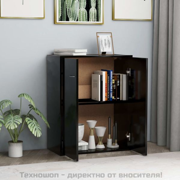 Сайдборд, черен, 60x30x75 см, инженерно дърво