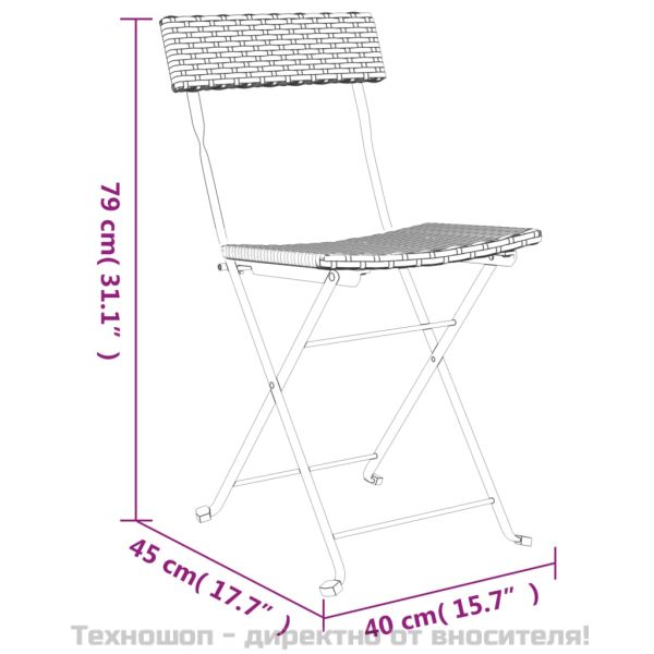 Сгъваеми бистро столове, 8 бр, сив, полиратан и стомана