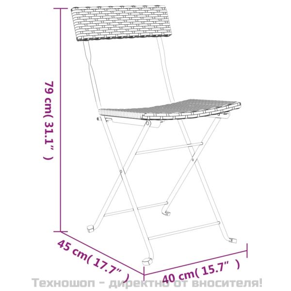 Сгъваеми бистро столове, 6 бр, сив, полиратан и стомана